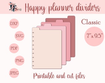 DIY 4 top dividers for Classic Happy planner, divider pages, discbound dividers for Cricut, top tabs templates SVG, PDF, bookmarks