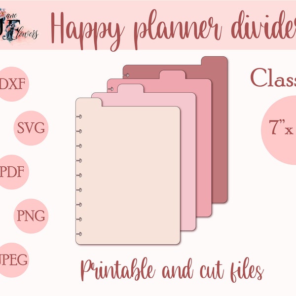 DIY 4 top dividers for Classic Happy planner, divider pages, discbound dividers for Cricut, top tabs templates SVG, PDF, bookmarks