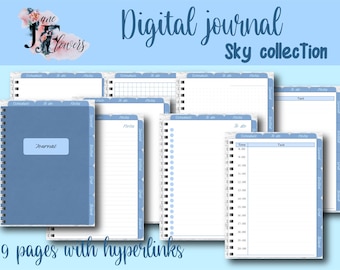 Goodnotes journal, cute digital journal, linned journal, iPad journal, digital bullet journal with hyperlinks tabs, goodnotes notebook