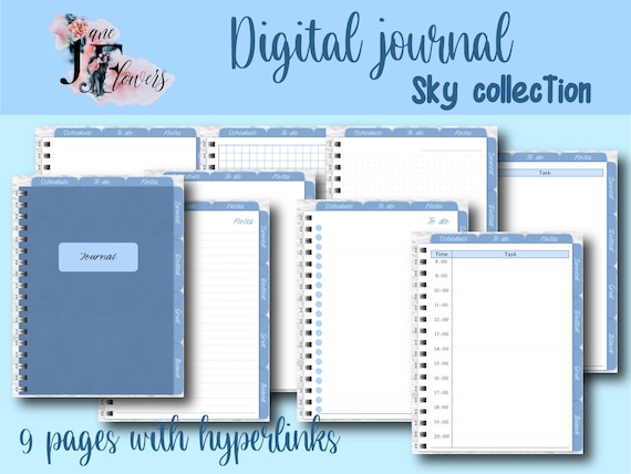 Goodnotes journal, cute digital journal, linned journal, iPad journal, digital bullet journal with hyperlinks tabs, goodnotes notebook
