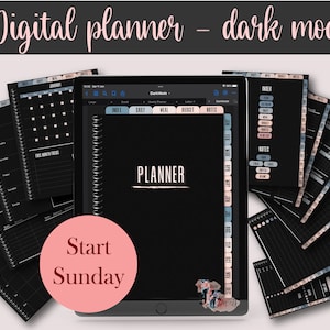 Undated Dark Mode Hyperlinked Digital Planner Start Sunday, Vertical ...