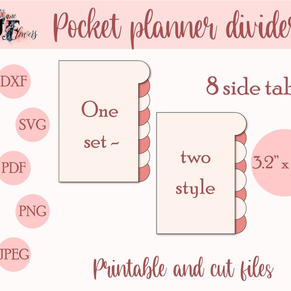 Pocket planner tabs, side tab dividers template, divider pages, pocket tabbed dividers, dividers for Cricut, SVG tabs, budget dividers