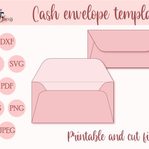 かわいい現金封筒テンプレート SVG、予算封筒パターン SVG、Cricut マネー封筒 DXF ピンク A6 印刷可能封筒 PDF、封筒カット ファイル