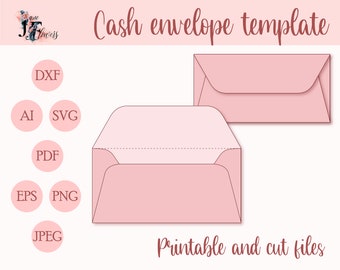 Bonita plantilla de sobre de efectivo SVG, patrón de sobres de presupuesto SVG, sobre de dinero Cricut DXF rosa A6, sobre imprimible PDF, archivo de corte de sobre