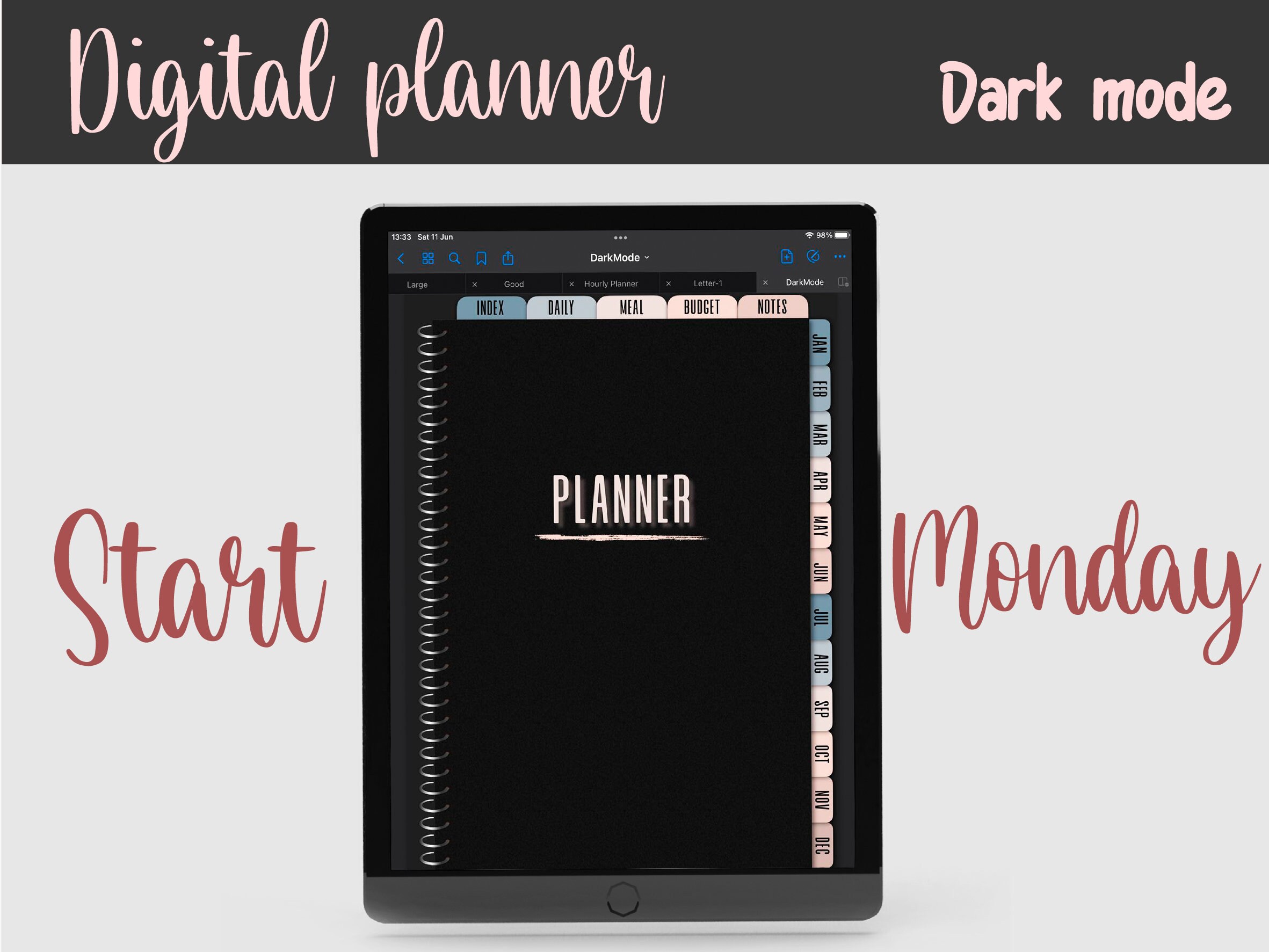 Undated Dark Mode Hyperlinked Digital Planner, Vertical Goodnotes ...