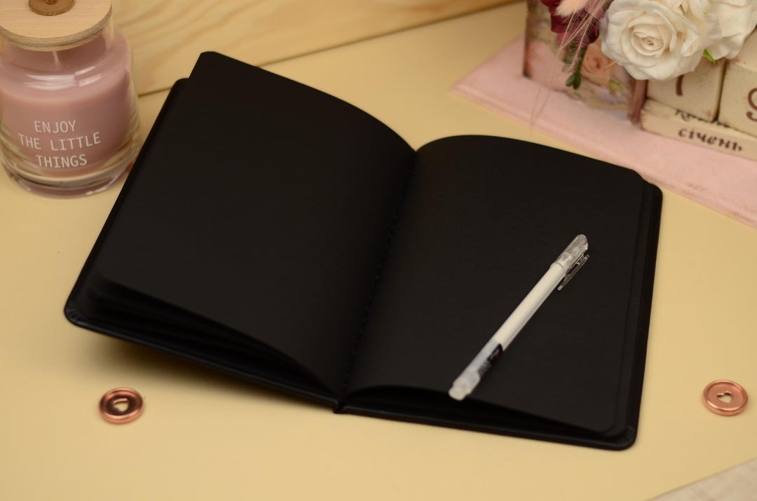 Minimalist Black Paper Notebook, Handmade Hardcover Journal, Blackout ...