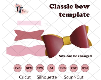 Classic bow template svg, bow pattern, hair bow svg, bow cut file, hair accessories, felt hair bow, faux leather bow SVG, cricut template