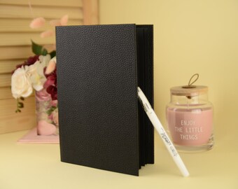 Black hardcover notebook with blank pages, black paper notebook A5 included white ink pen, Valentine's gifts