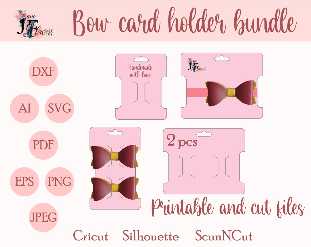 Editable Bow Card Holder Bundle, Double Bow Card Template, Headband