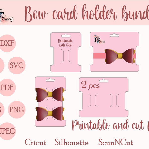 Editable bow card holder bundle, double bow card template, headband card svg, hair bow display pattern, hair clip card, cut file for cricut