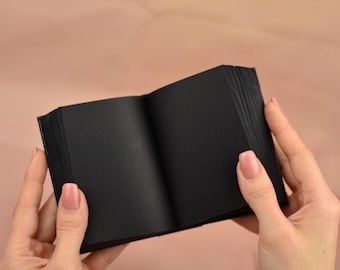 Pocket Black Page Notebook: High Quality Hardcover Micro Faux Leather Journal with Pen, Thick Sketchbook
