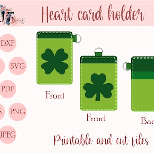 Día de San Patricio SVG, trébol de imitación de cuero SVG, patrón de porta credencial de identificación, plantilla de monedero delgado, bolsa para tarjetas de presentación, billetera vertical linda