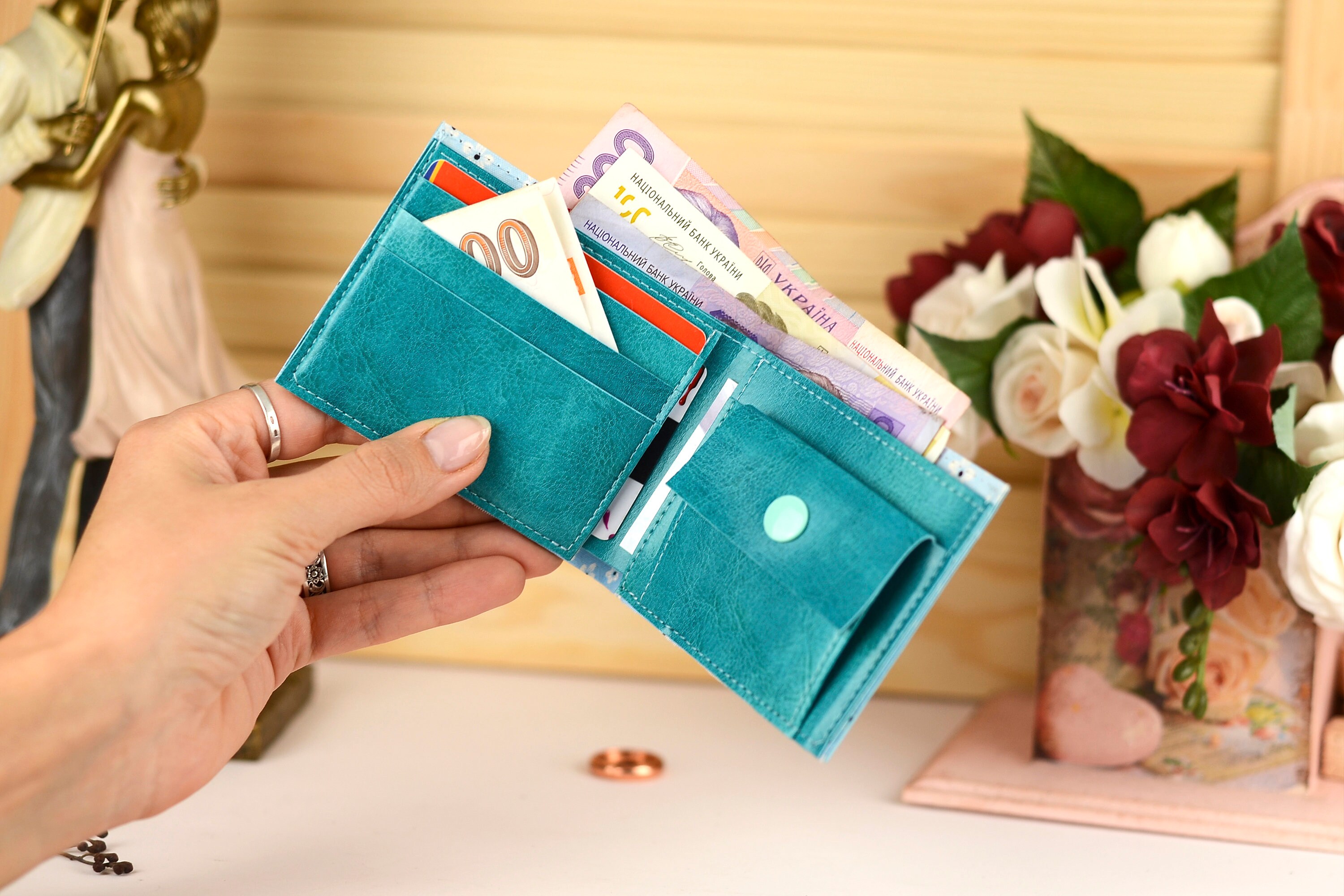 Small womens wallet with coin pocket mini compact billfold Etsy