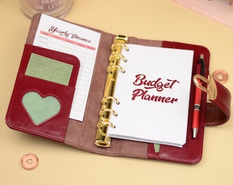 Funda de planificador A6, planificador de presupuesto, rastreador de presupuesto mensual, funda de planificador rellenable con insertos de presupuesto, planificador hecho a mano, carpeta de 6 anillas