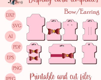 Hair Bow and Earring Display Card Template Bundle (SVG cut files for Cricut) DIY project