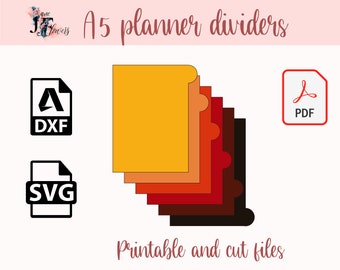 Autumn A5 planner divider pages, 6 binder rounded divider template cut file for Cricut, printable tabs pattern SVG, PDF with punch holes