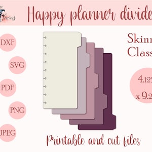 Happy planner dividers svg, Skinny Classic divider pages, discbound printable dividers, 6 side tabs templates SVG, PDF