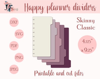 Happy planner dividers svg, Skinny Classic divider pages, discbound printable dividers, 6 side tabs templates SVG, PDF