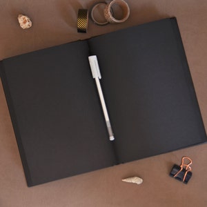 Black paper notebook, blackout aesthetic journal included white ink pen, writing notebook, minimalist hardcover journal, gifts for mom