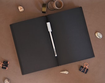 Black paper notebook, blackout aesthetic journal included white ink pen, writing notebook, minimalist hardcover journal, gifts for mom