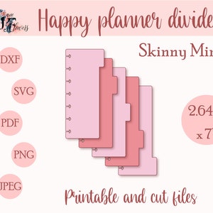 5 side tab dividers templates for Skinny mini Happy planner, divider pages with tabs, DIY discbound dividers, printable dividers SVG, PDF