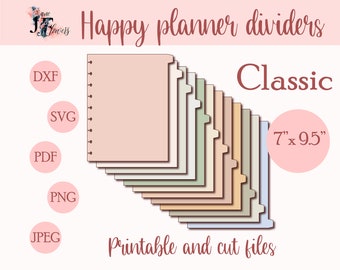 12 monthly dividers for Classic Happy planner inserts, supplies for Happy planner classic, discbound dividers for Cricut, tabs templates SVG