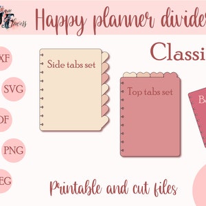 Divisores bonitos para Happy Planner Classic, pestañas Happy Planner SVG, divisor encuadernado en disco SVG para Cricut, suministros para Happy Planner, divisores de pestaña superior