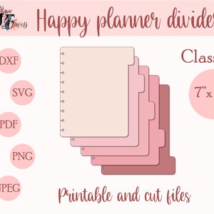 DIY dividers for Classic Happy planner, divider pages for Happy planner classic, discbound dividers for Cricut, tabs templates SVG, PDF