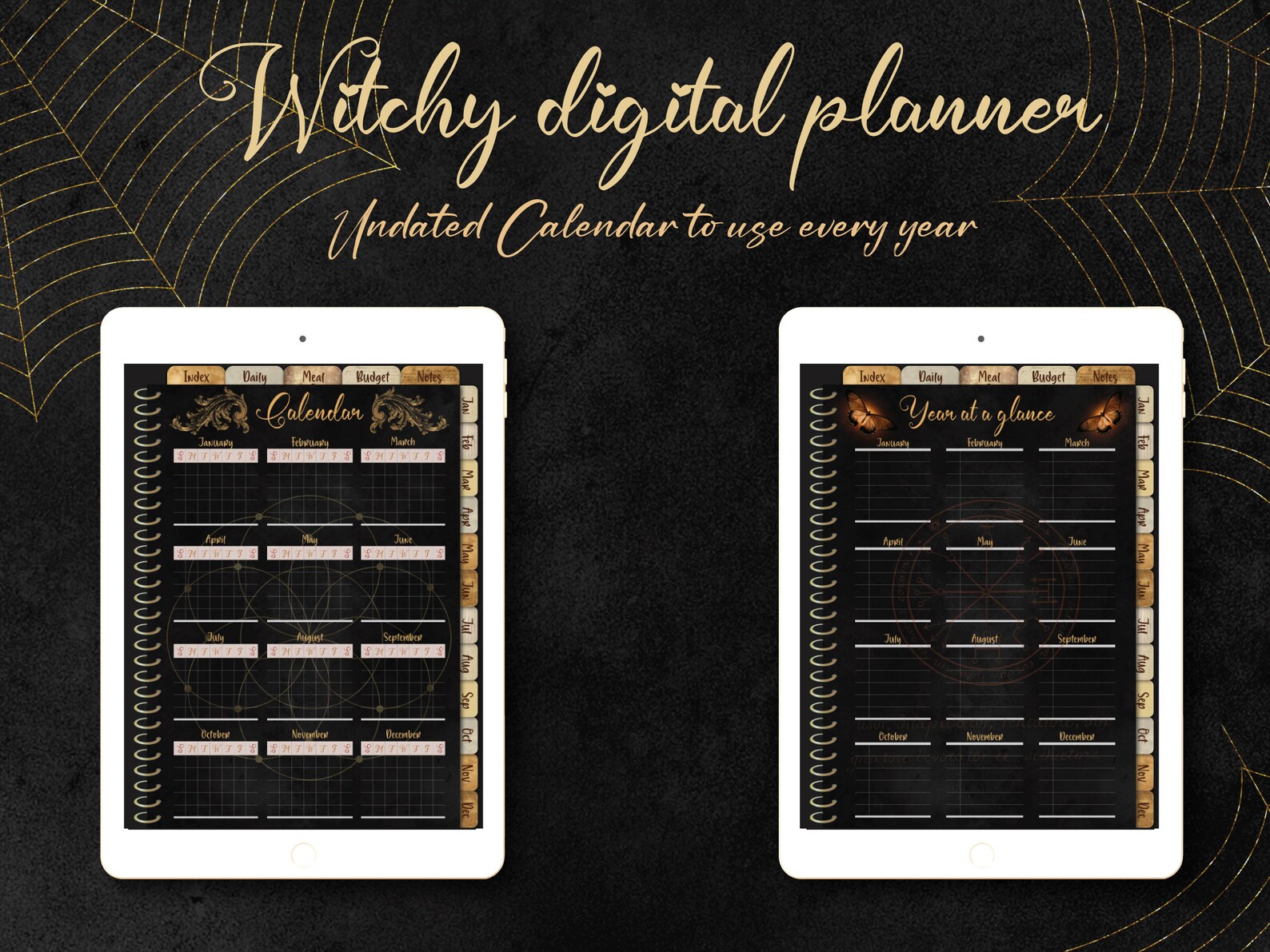 Witchy Planner, Undated Dark Mode Weekly Digital Planner for Ipad, Goth ...