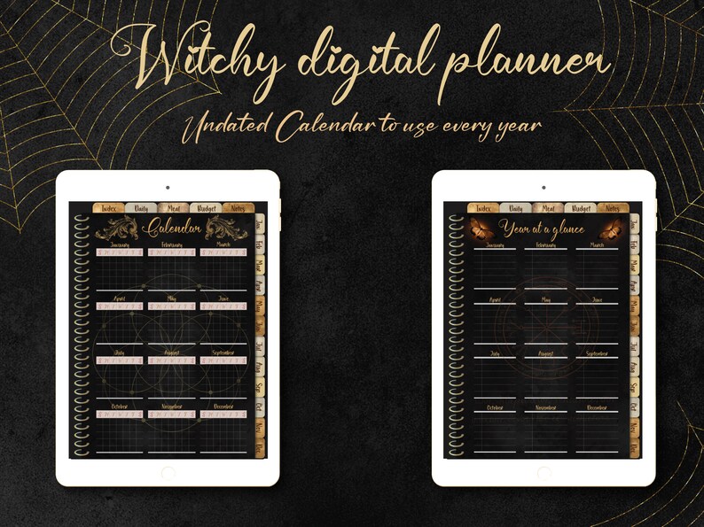Witchy Planner, Undated Dark Mode Weekly Digital Planner for Ipad, Goth ...