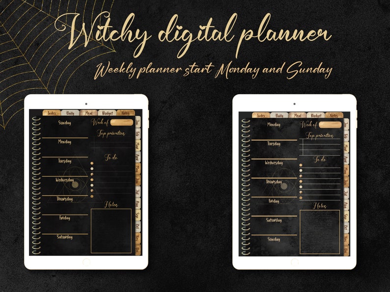 Witchy Planner, Undated Dark Mode Weekly Digital Planner for Ipad, Goth ...