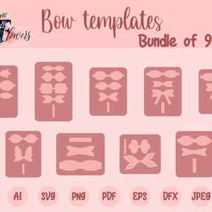 Schleifen Bundle SVG, Haarschleifen Vorlage, 9 Kunstleder Schleifen Vorlage SVG, Schleifen Sammlung SVG, Filzschleife SVG, Haarschleifenmuster, Bogen Schnittdatei