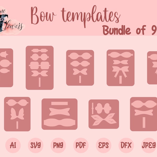 Bow bundle SVG, hair bow template, 9 faux leather bow template svg, bow collection SVG, felt bow SVG, hair bow pattern, bow cut file