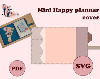 DIY minimalistischen Mini Happy Planer Cover, Kunstleder Journal Cover SVG, Planer Cover Muster, Discbound Notebook Cover Template