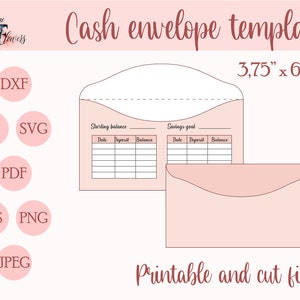 Plantilla de sobre de efectivo linda (SVG), patrón de sobres de presupuesto (SVG), sobre de dinero Cricut (DXF), lindo sobre A6 imprimible (PDF), descarga de sobres