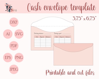 Cute cash envelope template svg, budget envelopes pattern SVG, Cricut money envelope DXF cute A6 printable envelope pdf, envelope download