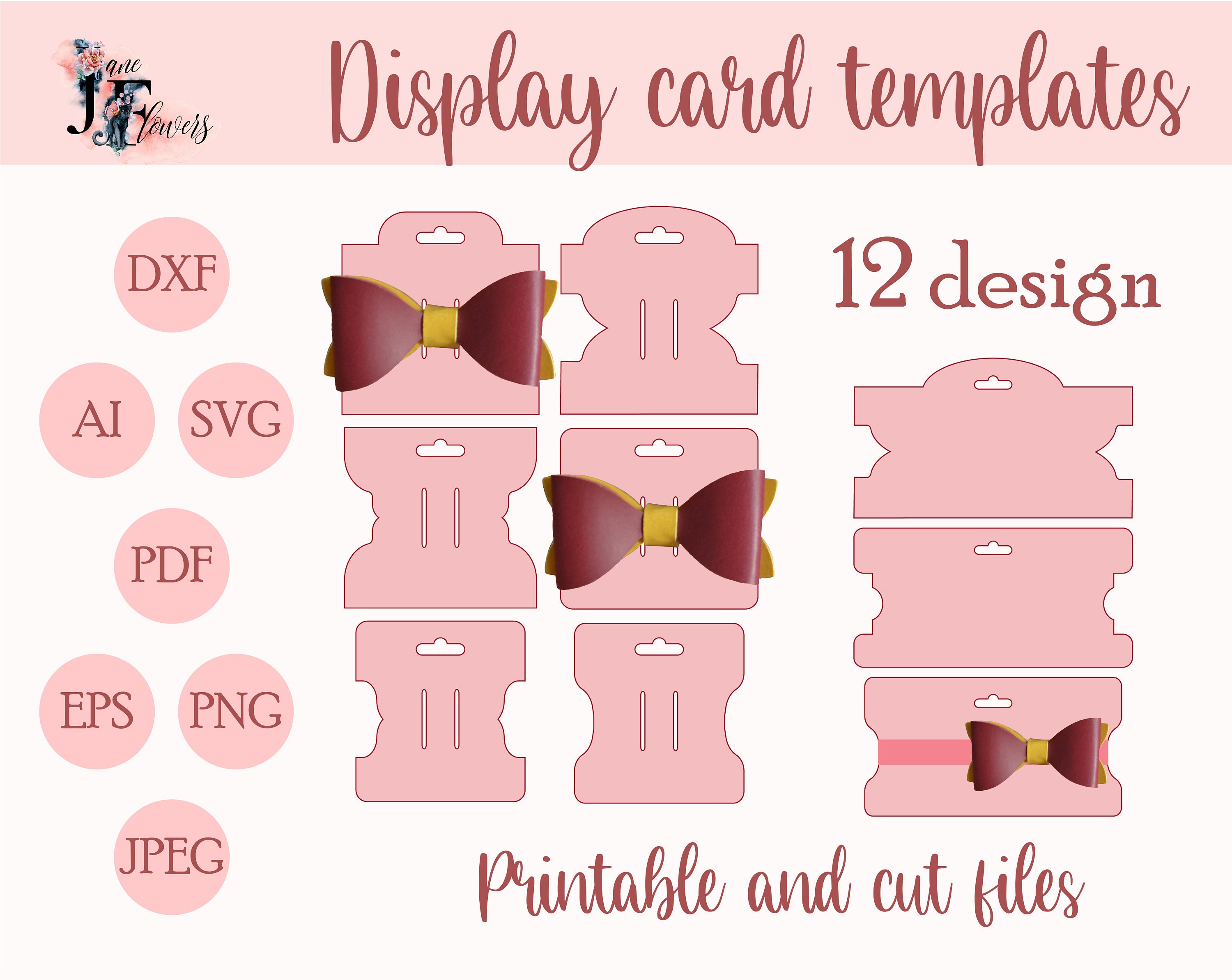 Cute Hair Bow Display Card Templates SVG DIY Headband Holder Etsy