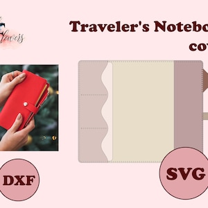 DIY minimalist TN cover, faux leather traveller notebook cover SVG, journal cover pattern, Standard Size Traveler&#39;s Notebook cover template