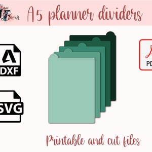 5 Top Tabs A5 Planer Trennseiten, 6 Ordner Trennblatt Schnittdatei für Cricut, bedruckbare Tabs Muster SVG, PDF Back to Schulprojekte