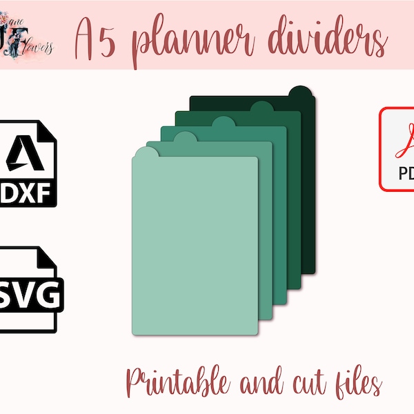 5 top tabs A5 planner divider pages, 6 binder divider template cut file for Cricut, printable tabs pattern SVG, PDF back to school projects