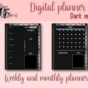 Undated Dark Mode Hyperlinked Digital Planner, Vertical Goodnotes ...