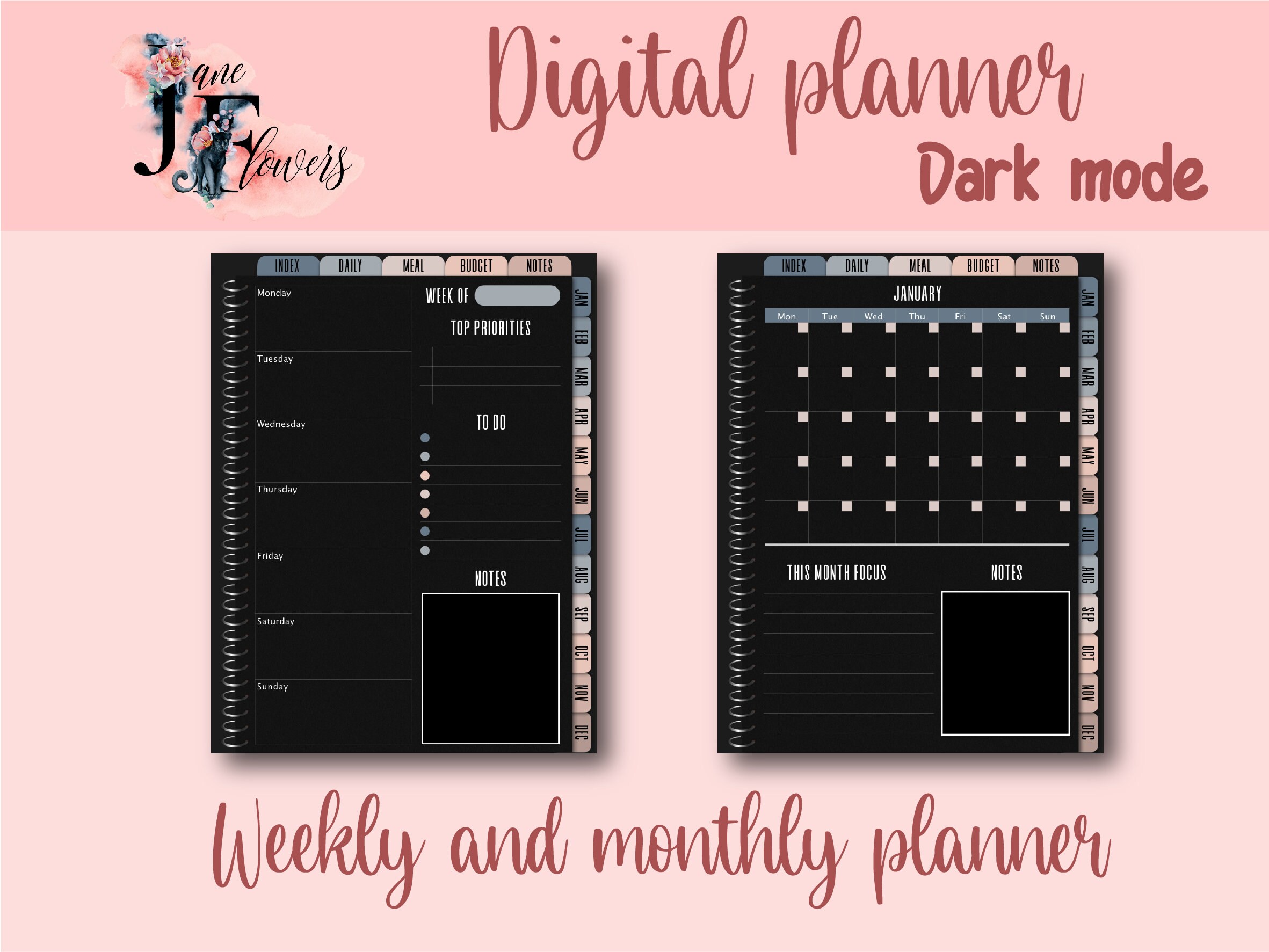Undated Dark Mode Hyperlinked Digital Planner, Vertical Goodnotes ...