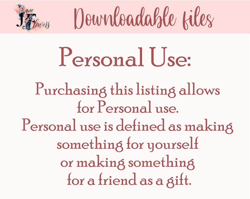 Puede incluir: Texto sobre un fondo rosa que dice "Archivos descargables" y "Uso personal: La compra de esta lista permite el uso personal. El uso personal se define como hacer algo para ti mismo o hacer algo para un amigo como regalo."