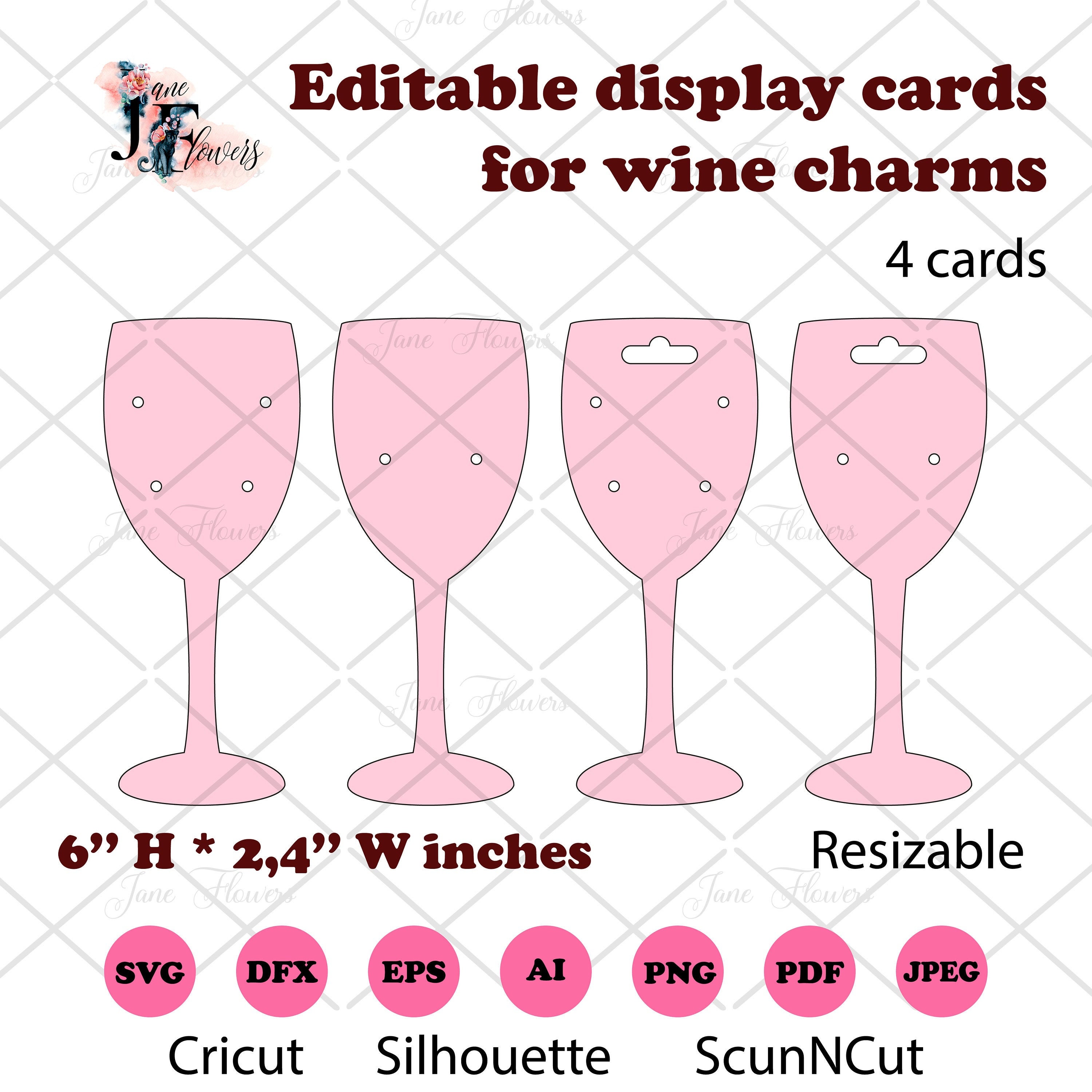 Editable wine charm cards Wine Ring Holder Charming Display Etsy