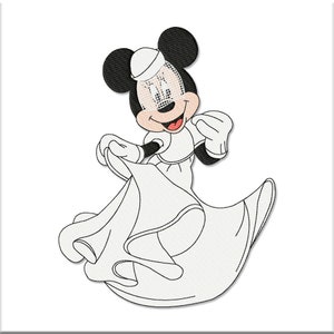 Embroidery Machine Design Bride Mouse in a white wedding dress.  Digitized pattern. Embroidery files dst vip pes vp3 jef hus exp xxx shv csd