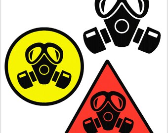 Gas mask 3 patterns embroidery biological hazard sign. Antivirus, digitized design. Machine files pes vp3 jef hus dst exp xxx shv vip csd