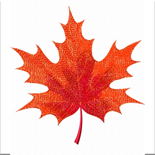 Red Maple Leaf Machine embroidery design. Digitized pattern. Photo stitch. Digital embroidery files pes hus dst vp3 jef vip shv exp xxx csd