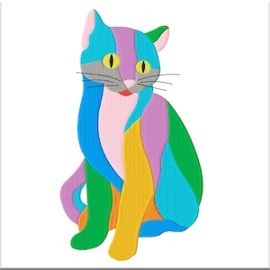 Colorful Cat Embroidery machine design Digitized pattern. Digital embroidery files pes vip hus vp3 jef shv dst exp xxx csd. Instant Download