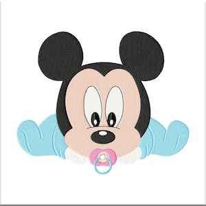 Diseño de bordado a máquina Baby Mouse Boy en azul con chupete. Patrón exclusivo. Archivos digitalizados pes vip vp3 jef hus dst xxx shv exp csd