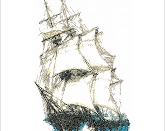 Ship Embroidery Machine design. Digitized pattern no fill. Photo stitch. Digital embroidery files dst vp3 jef pes vip shv exp xxx hus csd